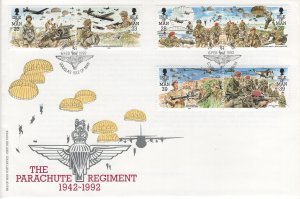 Isle of Man 1992 FDC Sc 500a, 502a, 504a Parachute Regiment, 50th ann