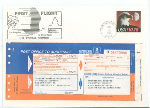 US 2122 (1987) $10.85 Eagle & Moon paying express mail next day delivery on cacheted addressed First Flight cover - Los Angeles