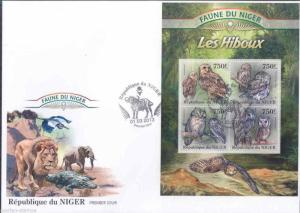 FAUNE OF NIGER 2013  OWLS   SHEET FIRST DAY COVER