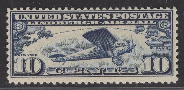US Stamp #C10 10c Dark Blue Lindbergh MINT Hinged SCV $7