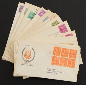 U.S. Used Stamp #803/#851 Prexies. Lot of 34 Fidelity Wreath First Day Covers.