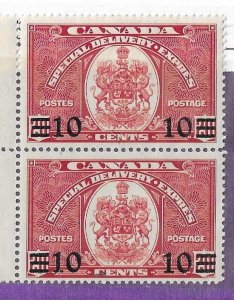 Canada Sc #E9  vertical pair  one with broken base of left '1'   OG VF