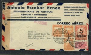 COLOMBIA 1944 CENSORED AIR MAIL COVER    SENT  TO USA   PO228A H