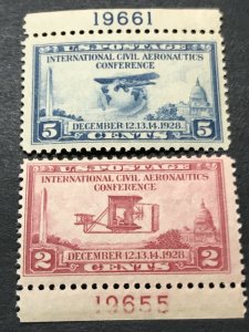 Scott #649-50 1928 Aeronautics Conference F/VF MNH  With Plate Numbers!!!