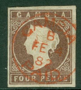 Sg 5x Gambia 1874 4d Brown Variety, Reversed Watermark Very well used with-