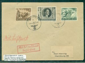 GERMANY/CHANNEL ISLANDS, 1943, Speedboat cover w/German franking, VF