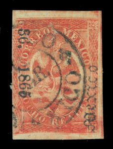 MEXICO 1864 EAGLE  8r red - mexico 36 1865 consign. Scott 25 used VF