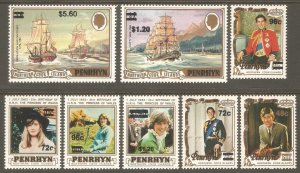 PENRHYN ISLANDS Sc# 241 - 254 MNH FVF Set14 Ships Prince Charles Princess Diana