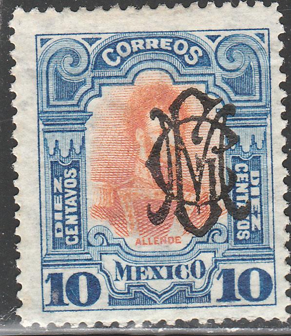 MEXICO 460, 10¢ VILLA MONOGRAM REVOLUTIONARY OVPERPRINT. UNUSED, H OG. VF.