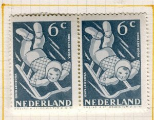 NETHERLANDS; 1948 early Child Welfare issue Mint hinged Pair 6c.
