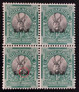 SOUTH WEST AFRICA 1930 ½d ROTO printing 4V Block SG#68 MLH OG PRINT FLAW M1765