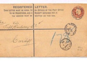 GB Wales TAFF VALE RAILWAY Mail 1905 Lothbury Registered Stationery Cover FF156