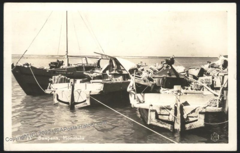 Hawaii USA 1941 Honolulu Sampans Territorial  RPPC 109073