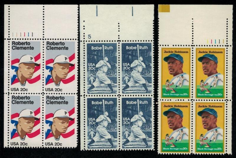 MALACK 2016, 2046, 2097 20c Babe Ruth, Jackie Robins..MORE.. pb1838