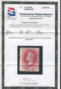 1870 US Stamp #144 90c Used F/VF Cork Cancel Catalogue Value $2250 Certified