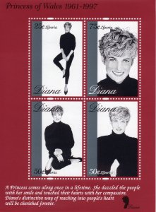 Liberia 1997 Sc#1342  Tribute to Princess Diana Sheetlet (4) Perforated MNH