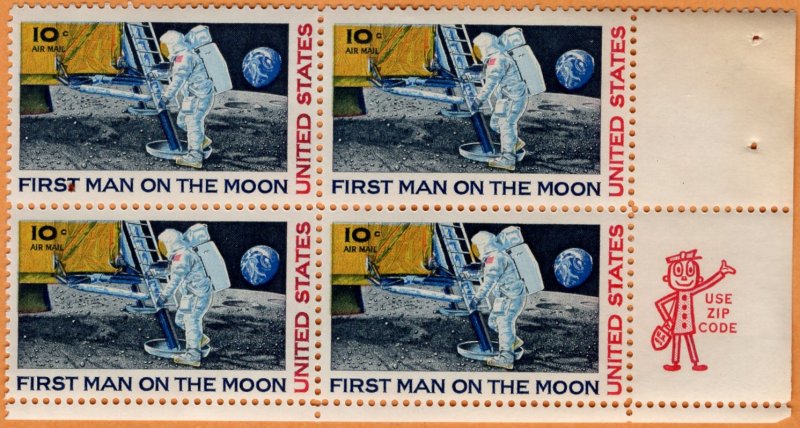 Scott C76 First Man on the Moon  MNH with ZIP Block