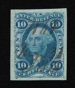 GENUINE SCOTT #R33a F-VF 1862-71 BLUE 1ST ISSUE REVENUE CERTIFICATE IMPERFORATE