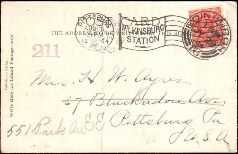 1904 GREAT BRITAIN EDINBURGH + BOSTON MASS FLAG CANCEL ( WILKINSBURG STATION  )