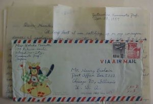 JAPAN LETTER IN 1957 YATSUSHIRO ENGLISH CANCEL TO US IN ENGLISH MIXED DENOMATION