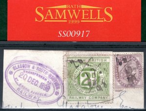 GB Scotland RAILWAY NBR 2d Letter Stamp GSWR *St.Enoch* Station 1898 Piece SS917