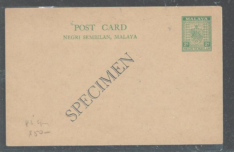 MALAYA NEGRI SEMBILAN (P2508B) ARMS 2C PSC H/S SPECIMEN