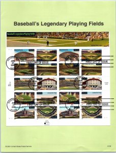 USPS SOUVENIR PAGE BASEBALL'S LEGENDARY PLAYING FIELDS 2001