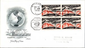 FDC 1958 SC #1107 Artmaster Cachet - Chicago, ILL - Block Of 4 - F77379