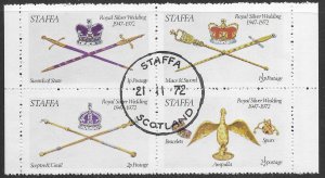 Staffa in Scotland used Royal Silver Wedding 1972. block of 4.