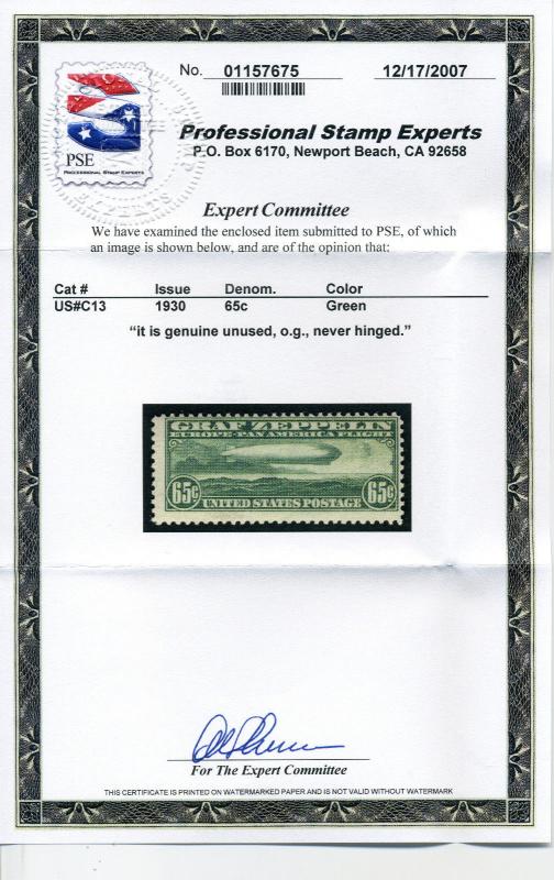 Scott C13 Graf Zeppelin Mint  Stamp NH with PSE Cert (Stock C13-94)