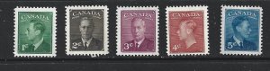 CANADA - 1949 KING GEORGE VI WITH 'POSTES-POSTAGE' - SCOTT 284 TO 288 - MNH