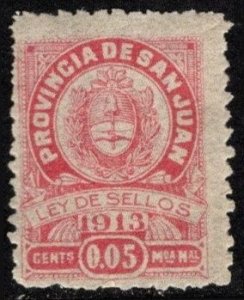 1913 Argentina Local Revenue Province Of San Juan 5 Centavos Municipal Tax