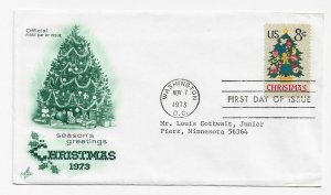 US 1508 8c Christmas Tree on FDC Artcraft Cachet Variety w Enclosure ECV $15.00