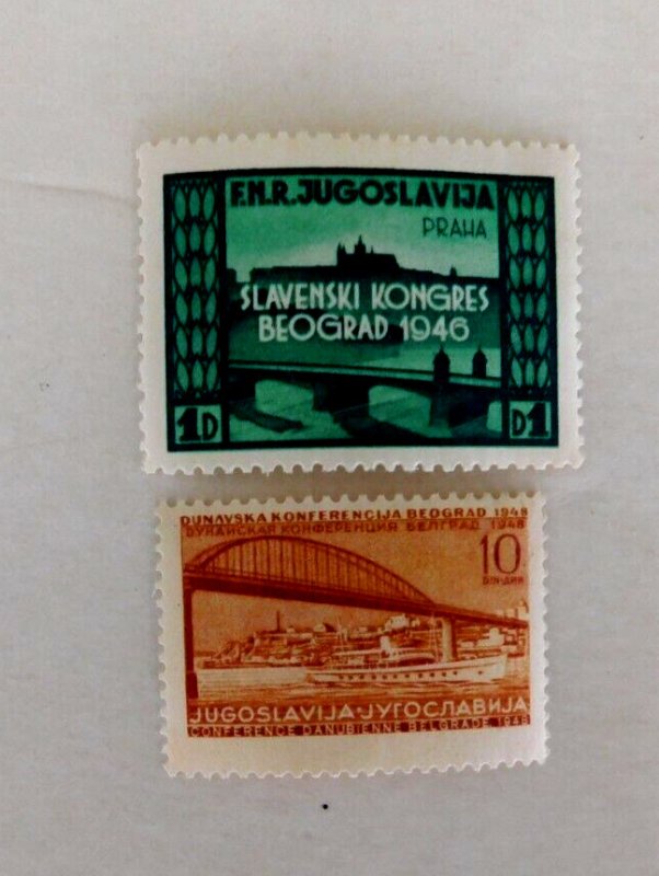 Yugoslavia #207 & 242, Mint/NH/F/OG, 1946 & 1948, Peoples Theater/Danube River