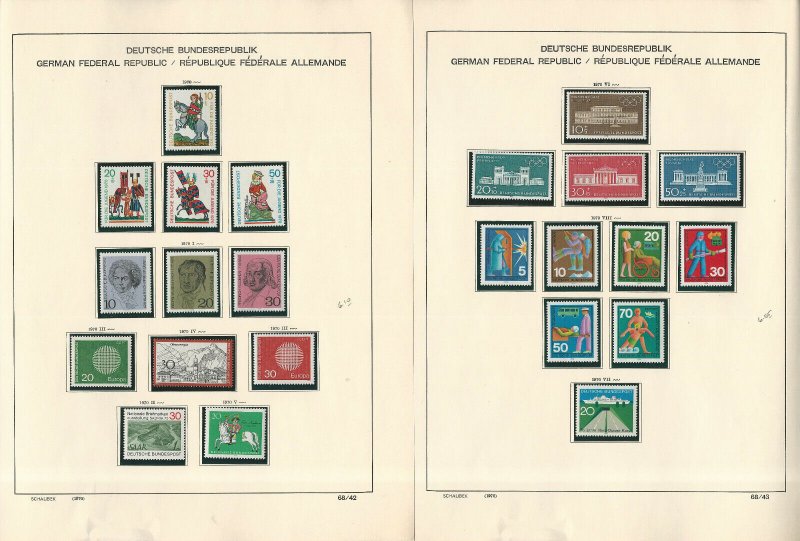 Germany Stamp Collection on 28 Schaubek Pages, 1970-1974 Mint NH, JFZ