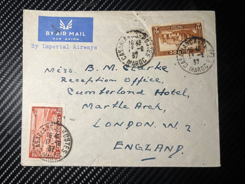 1937 Maroc Morocco Airmail Cover Casablanca to London England Imperial Airways