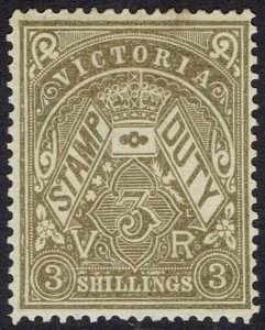 VICTORIA 1884 STAMP DUTY 3/- WMK V/CROWN SG TYPE W33