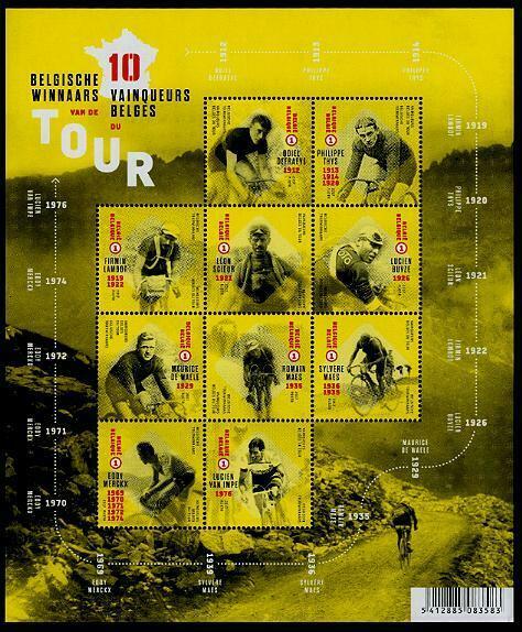 HERRICKSTAMP NEW ISSUES BELGIUM Sc.# 2826 Cycling Tour Winners Sheetlet