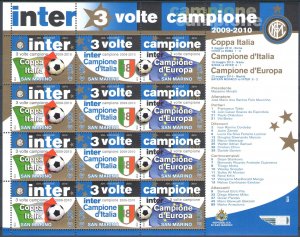 2010 San Marino, Inter 3 Times Champion, Minisheet of 4 MNH Triptychs **