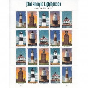 Mid Atlantic Lighthouses forever postage stamp-5 sheets of 20