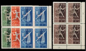 Lithuania #B47-50, 1938 Boy Scout Jamboree, set in blocks of four, never hinged