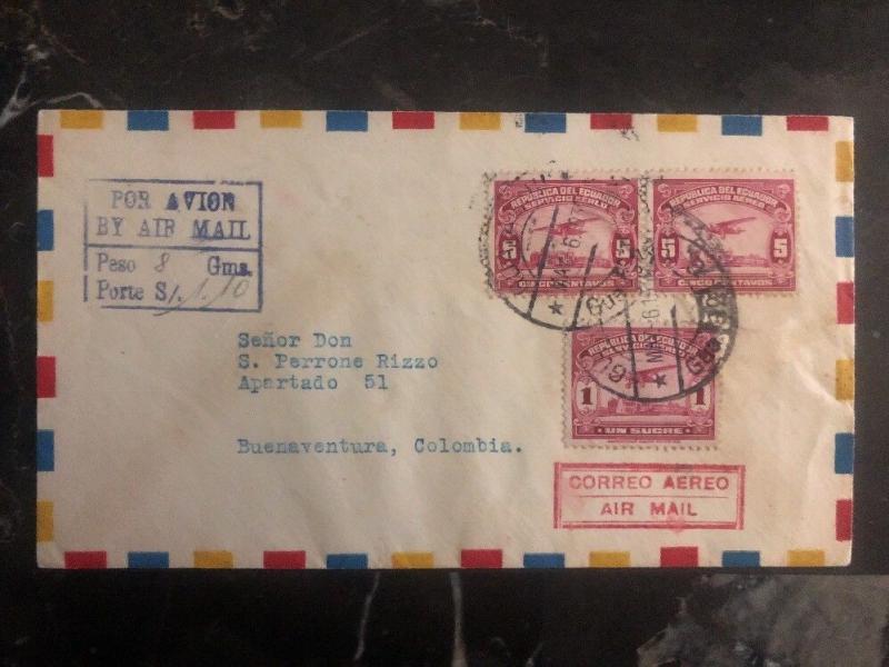 1930 Guayaquil Ecuador First Flight cover FFC to Buenaventura Colombia