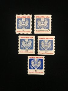 O151 to O159, MNH, F/VF,  partial set of 5