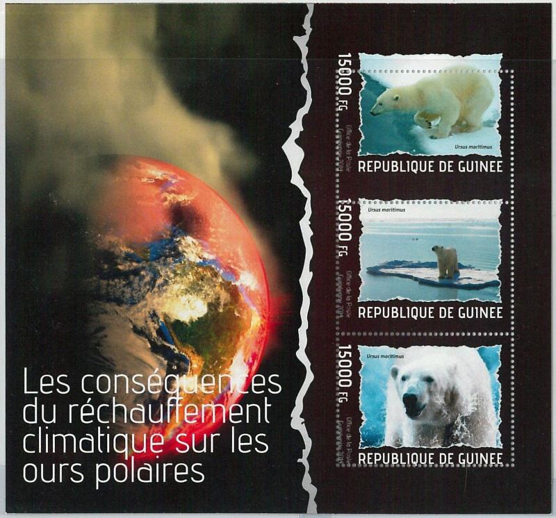 GUINEA - ERROR, 2014 MISSPERF SHEET: GLOBAL WARMING, POLAR BEARS, NATURE