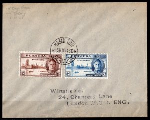 Bermuda 1946 Sc#131/132 PEACE ISSUE ROYALTY Set (2) Letter to UK FDC