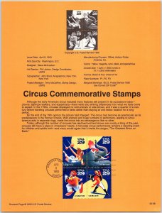 USPS SOUVENIR PAGE EARLY AMERICAN CIRCUS ACTS SETENANT SET OF (4) 1993