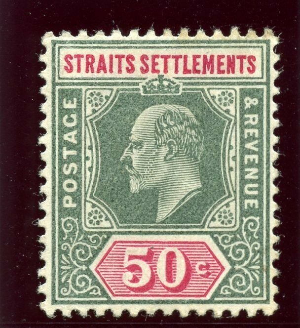 Malaya Straits 1902 KEVII 50c deep green & carmine MLH. SG 118. Sc 101.