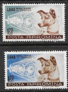 ROMANIA Sc 1200-1 NH issue of 1957 - DOG LAIKA IN SPACE