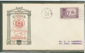 US 739 1934 3c Wisconsin Tercentenary (perf single) on an addressed FDC with a J.A. Roy cachet.