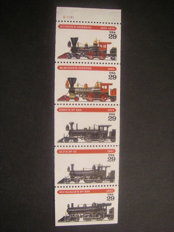 Scott 2847a, 29c Steam Locomotives, Pane of 5, MNH Booklet, folded as issued